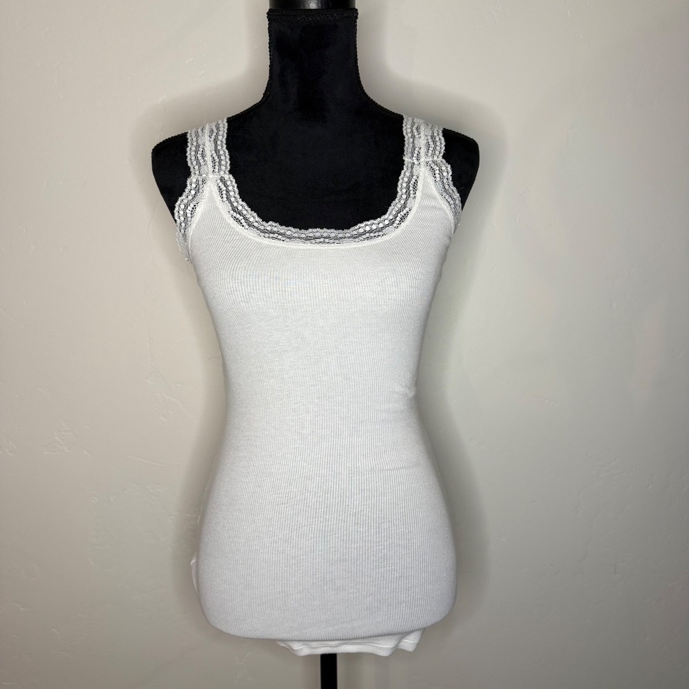 White Ribbed Lace Layering Tank